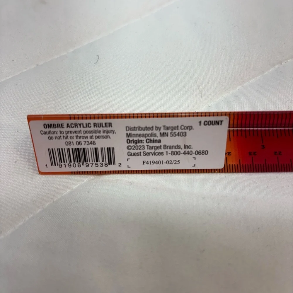 New Fun Up & up 13” Acrylic Ruler Pink Red and Orange